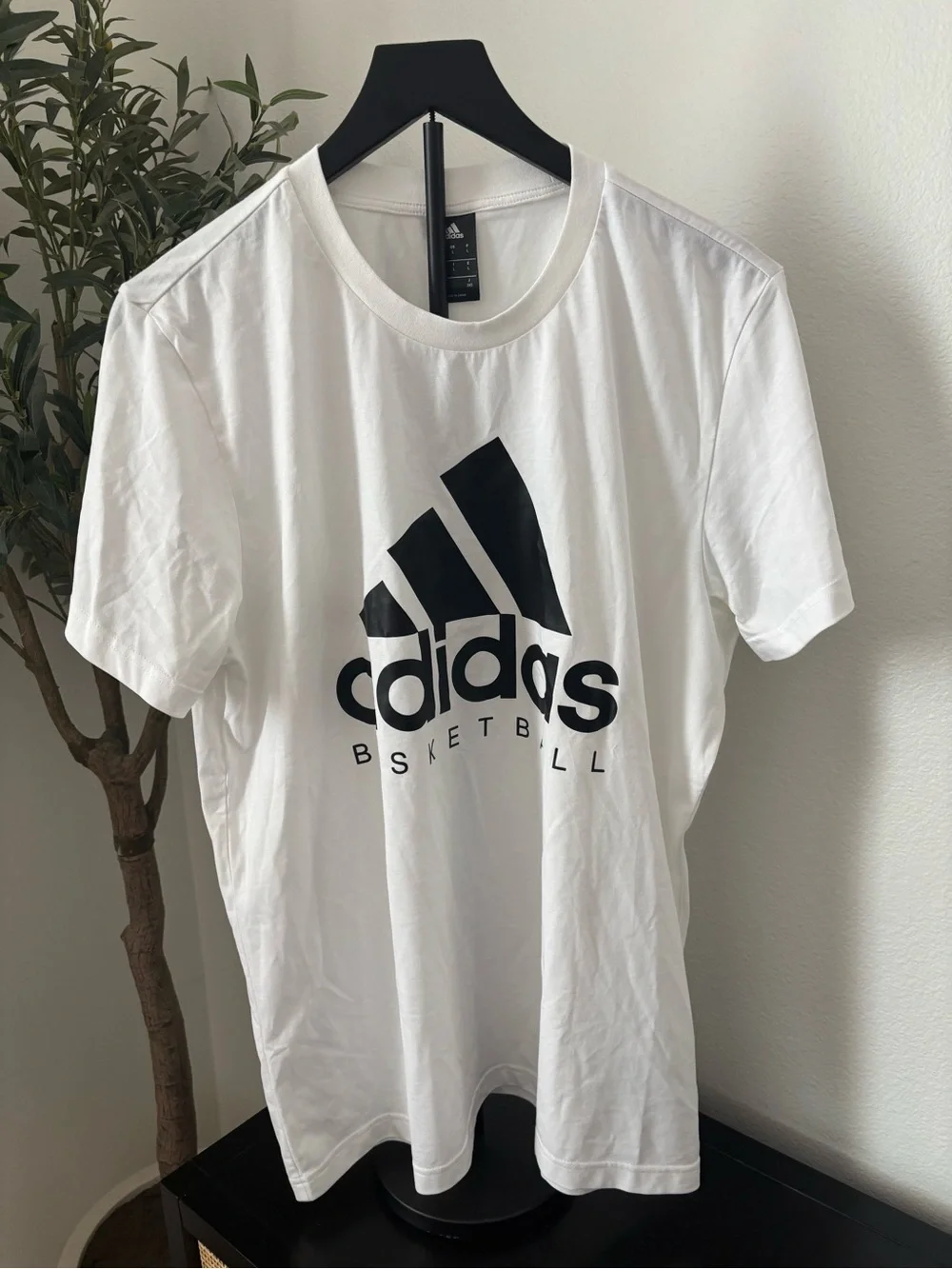adidas White Short-Sleeve Basketball Logo Tee